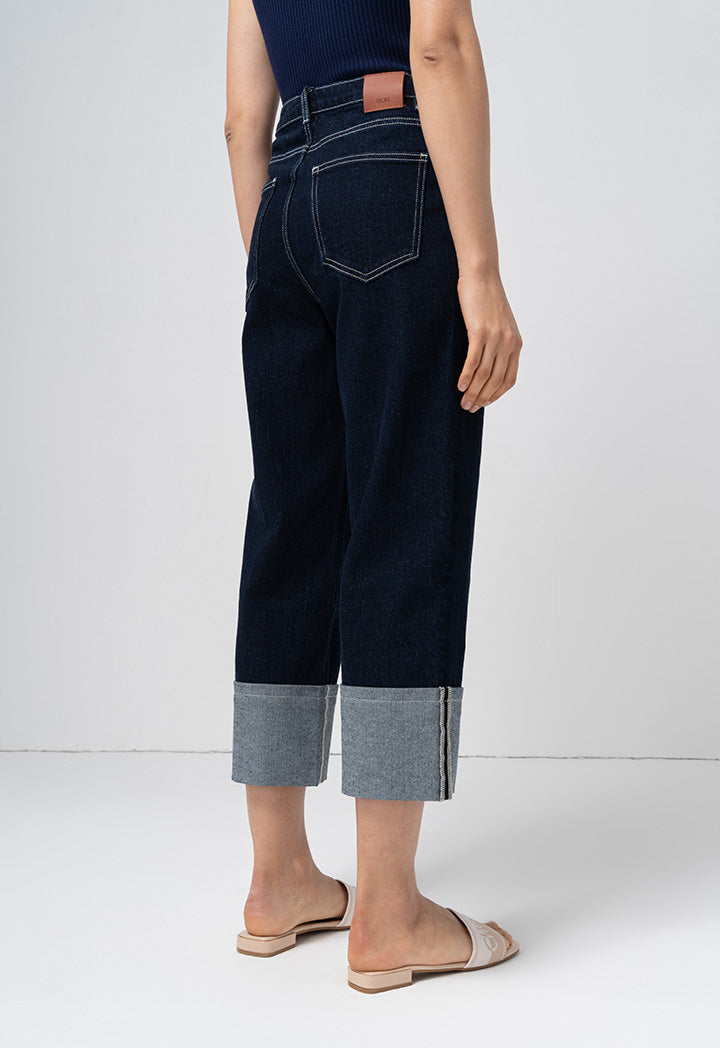 Choice Folded Wide Legs Denim Trouser Blue