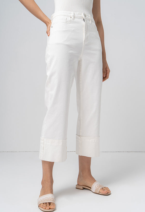 Choice Folded Wide Legs Denim Trouser Offwhite