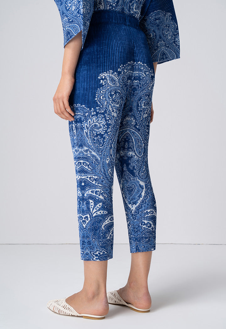 Choice Paisley Printed Pleated Trouser Indigo