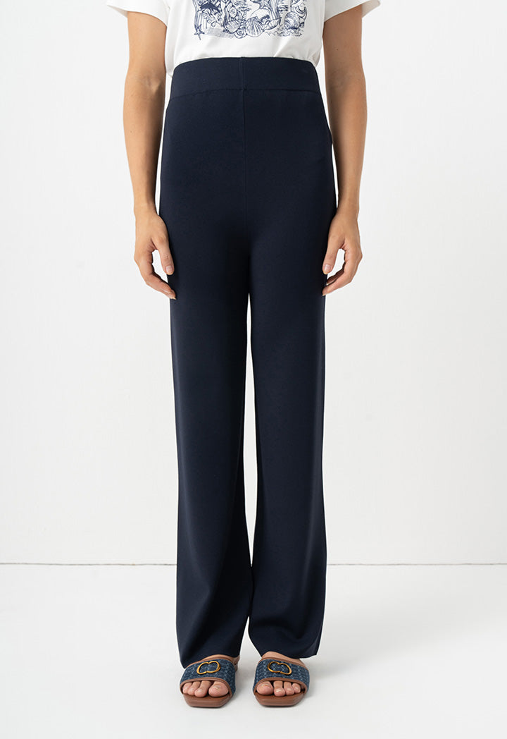 Choice Elastic Waist Straight Legs Trousers Navy