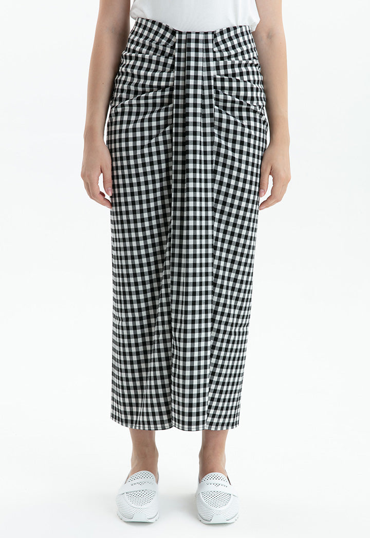 Choice Checkered Single Pleat Skirt Beige - Black