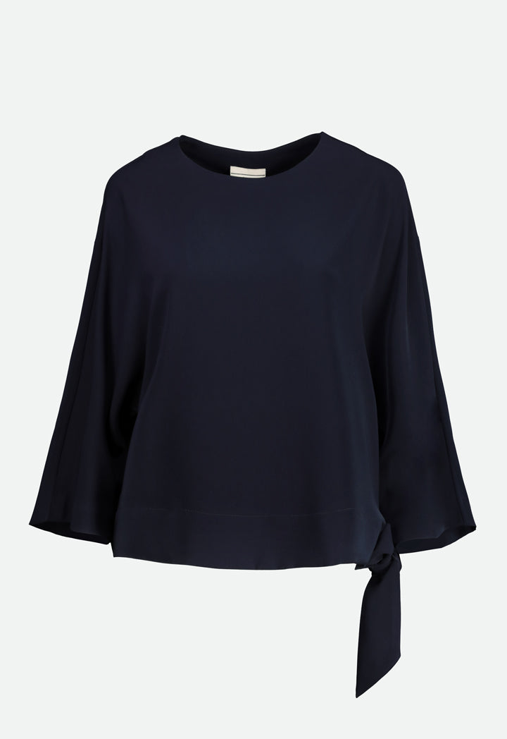 Choice Side Tie Hem Blouse Navy - Wardrobe Fashion