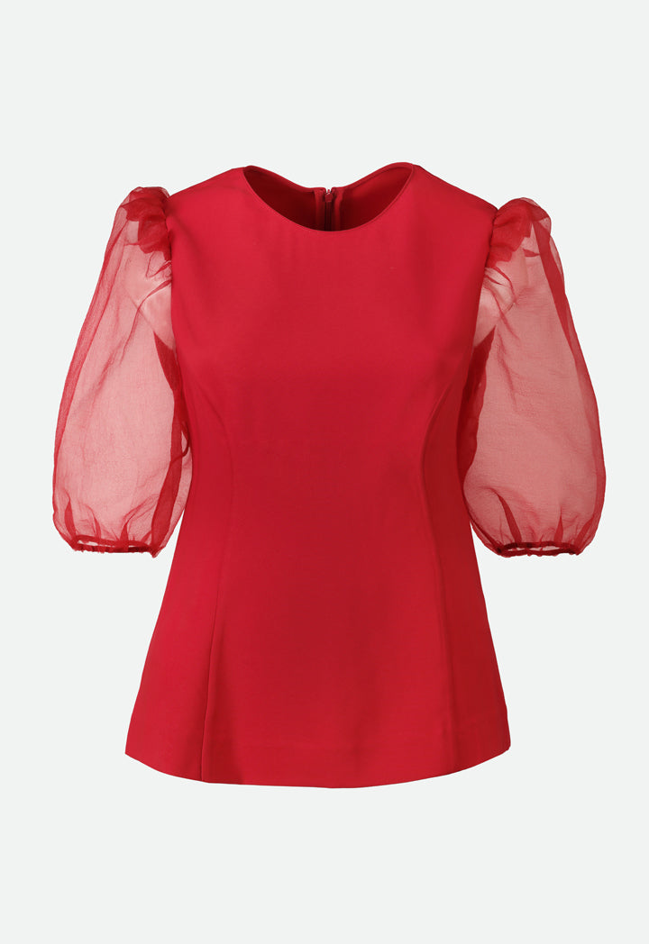 Choice Organza Puff Sleeves Blouse  Red - Wardrobe Fashion