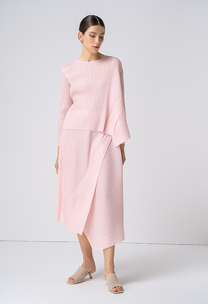 Choice Asymmetrical Pleated Blouse Pink