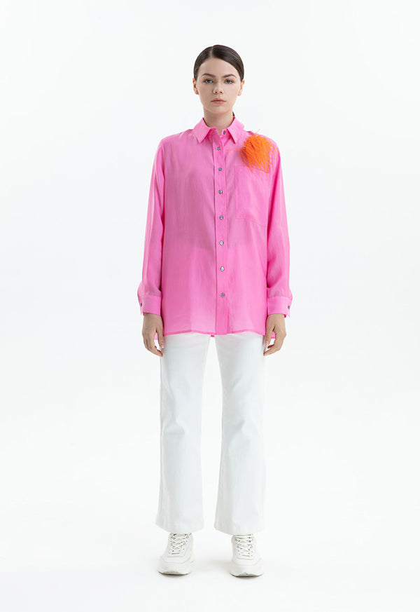 Choice Solid Front Pocket Shirt Pink