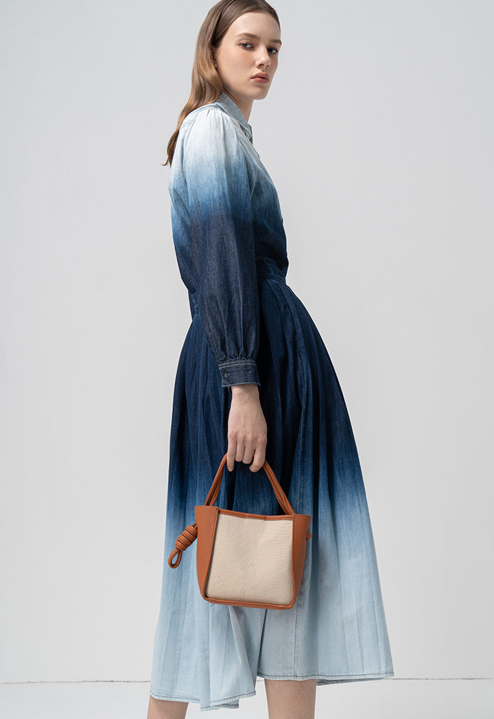 Choice Box Pleated Ombre Flared Denim Skirt Blue