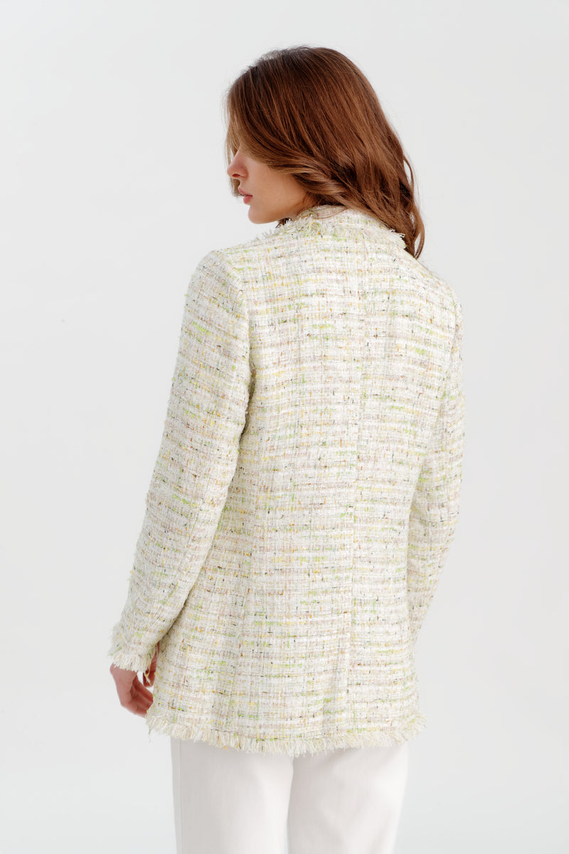 Choice Lurex Tweed Blazer With Frayed Edges Green