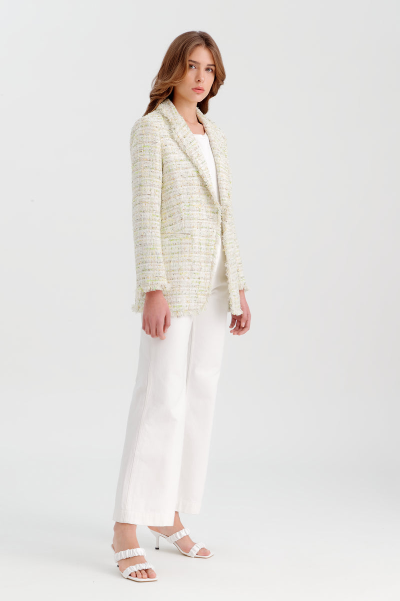 Choice Lurex Tweed Blazer With Frayed Edges Green