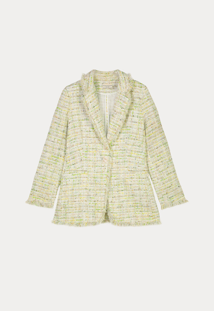 Choice Lurex Tweed Blazer With Frayed Edges Green