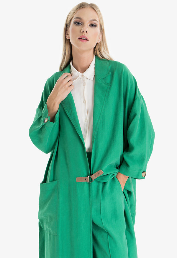 Choice Notch Lapel Maxi Outer Jacket Green