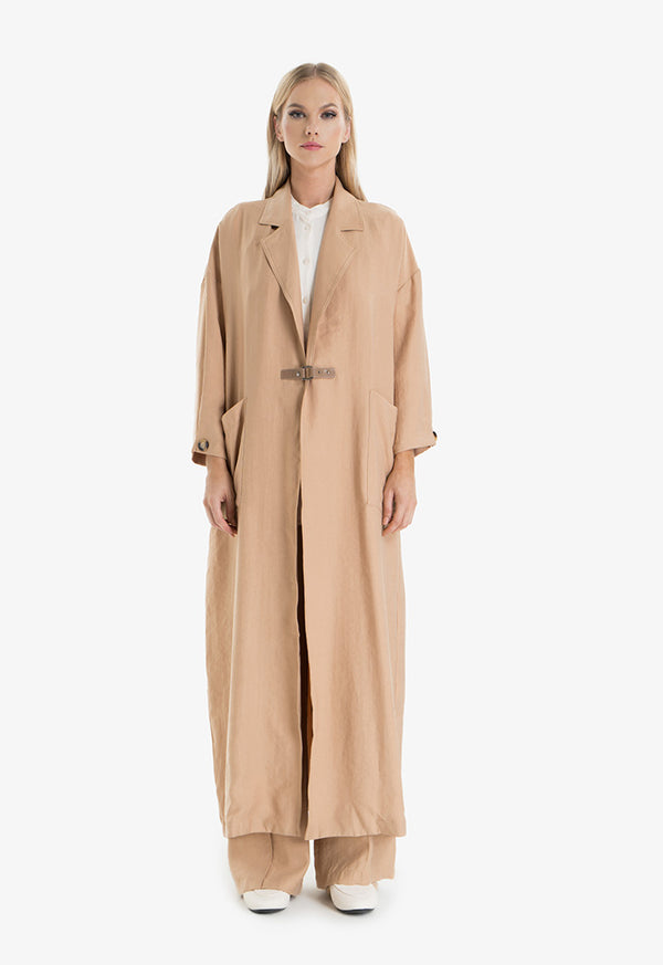 Choice Notch Lapel Maxi Outer Jacket Beige