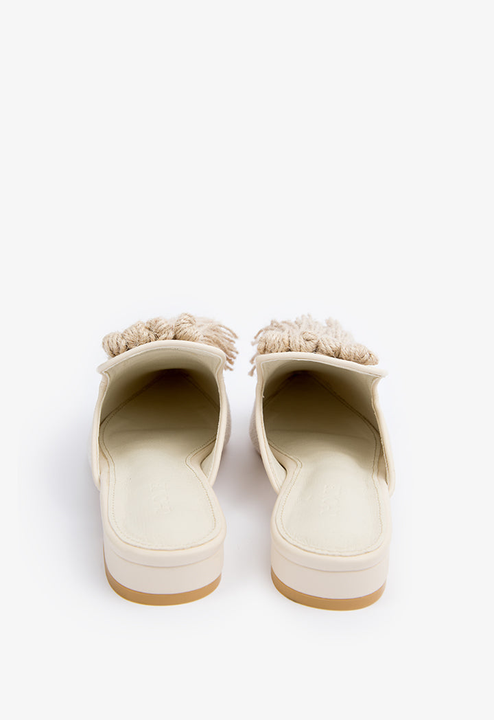 Choice Fringed Detail Flat Mules Light Beige