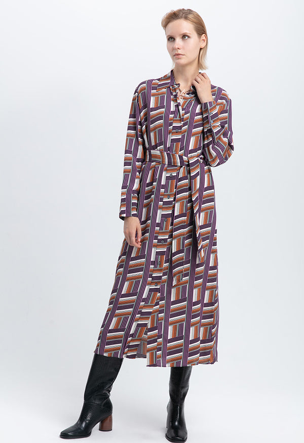 Choice Multi Striped Shirt Collar Dress Multi Color