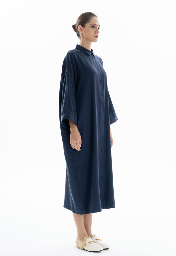 Choice Drop Shoulder Trendy Tone Dress Navy