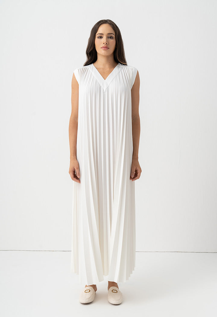 Choice Sleeveless Pleated Maxi Dress Off White