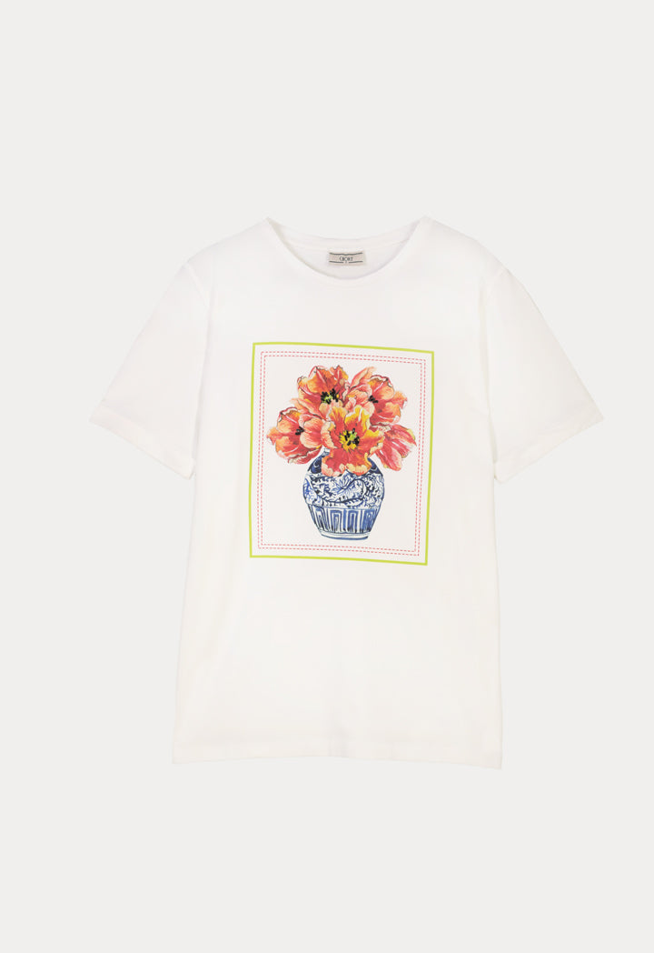 Choice Square Floral Printed T-Shirt Offwhite