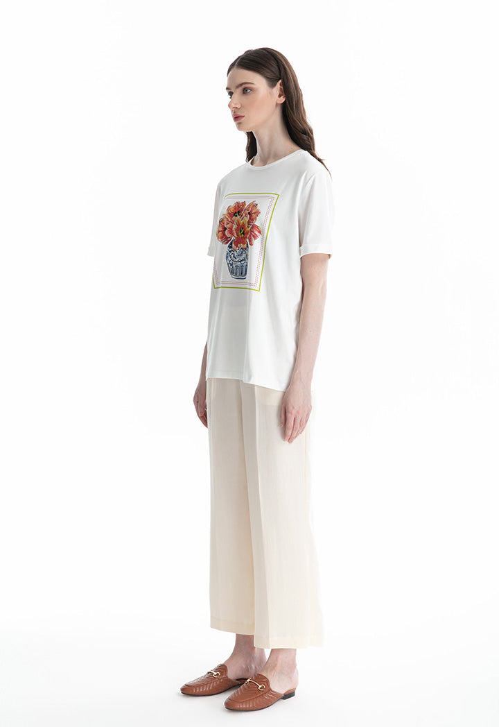 Choice Square Floral Printed T-Shirt Offwhite