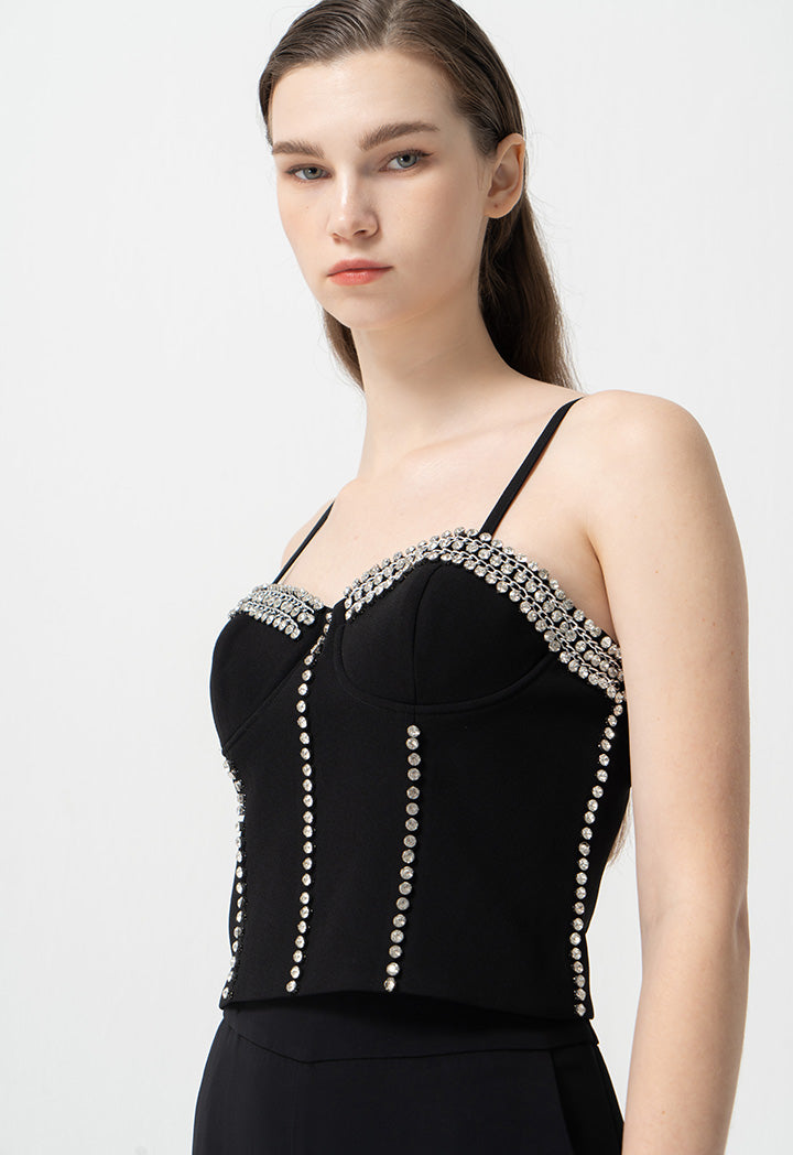 Choice Fashion Top With Crystal-Stone Embellished Black