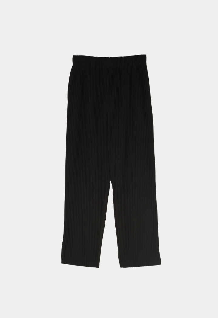 Choice Elastic Waist High Rise Pleated Pants Black