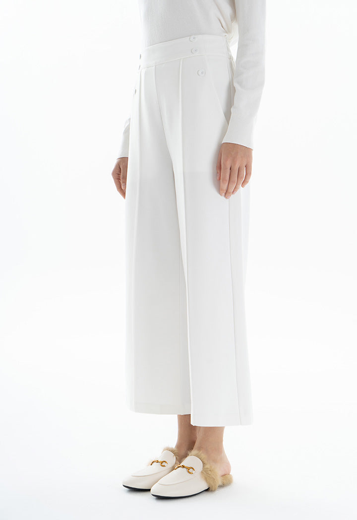 Choice Buttoned Pleated Culottes Off White