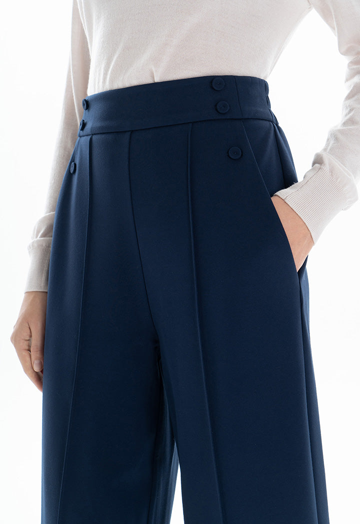 Choice Buttoned Pleated Culottes Navy