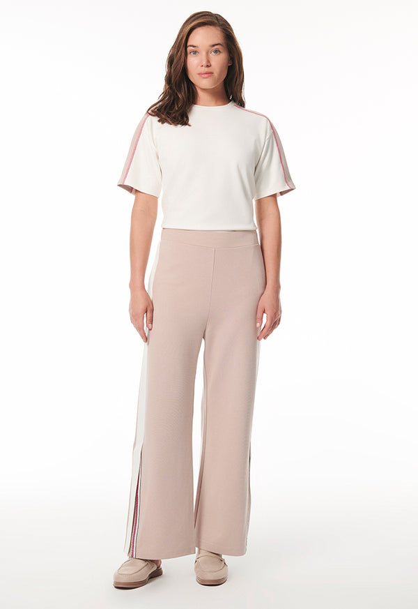 Choice Wide Leg Trouser With Side Slits Beige