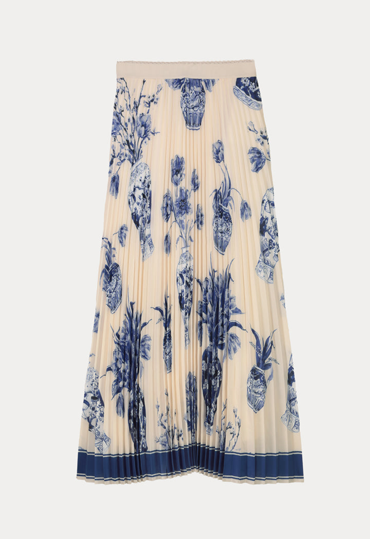 Choice Floral Print Pleated Flared Skirt Indigo