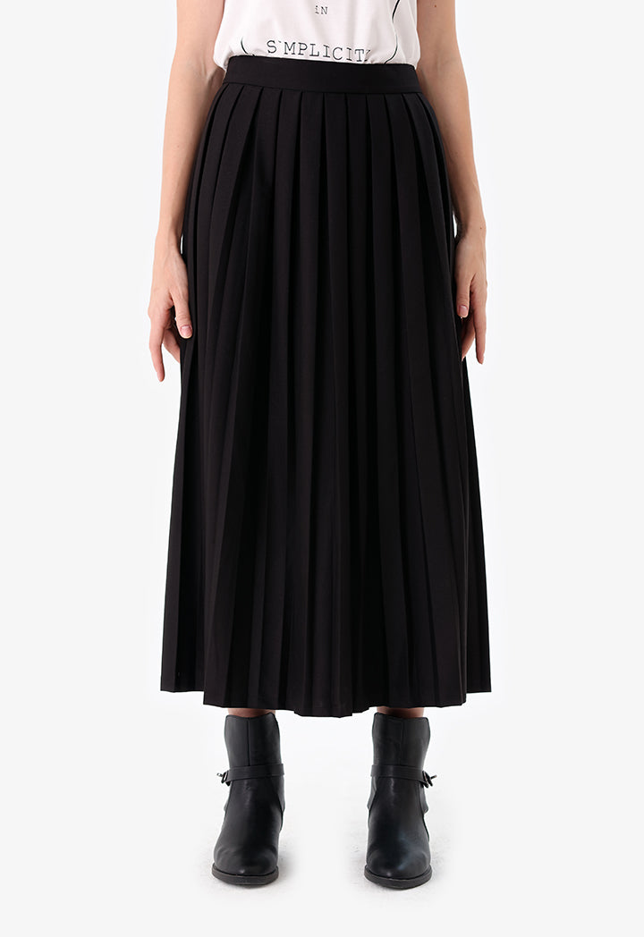 Choice Allover Pleated Midi Skirt Black