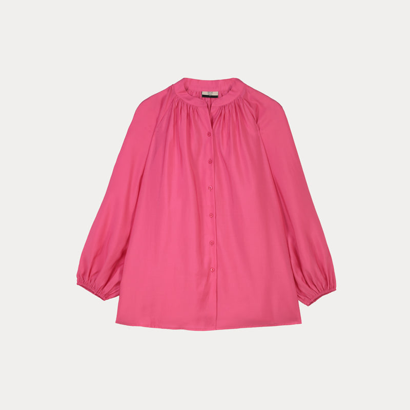 Choice Gathered Solid Basic Blouse Pink