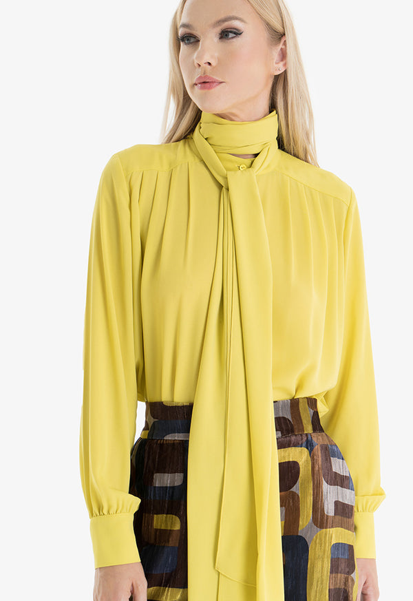 Choice Detachable Tie Neck Loose Shirt Lime