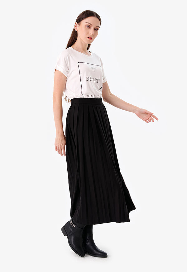 Choice Allover Pleated Midi Skirt Black