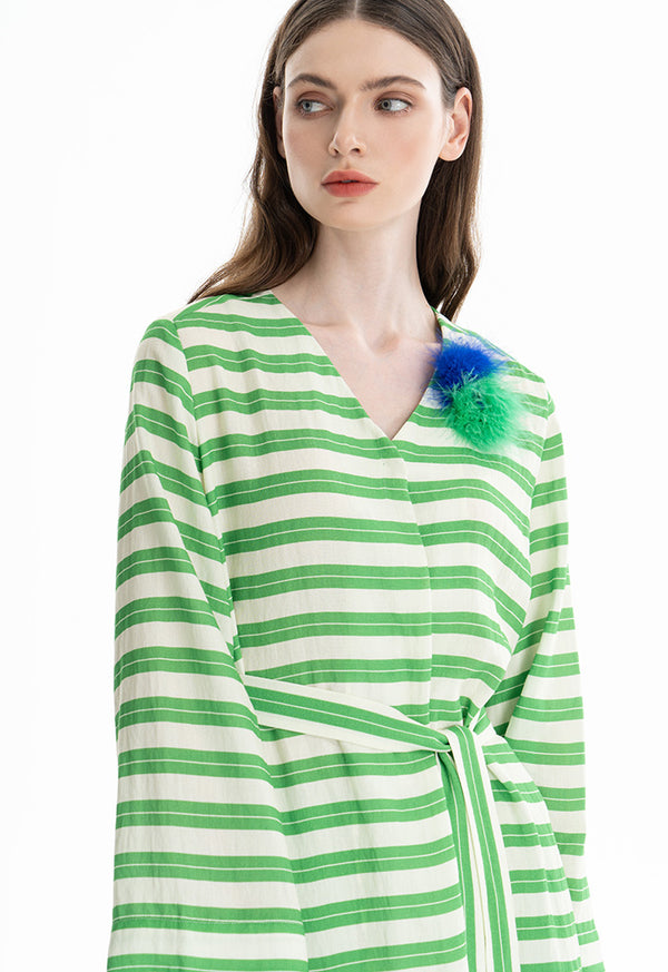 Choice Contrast Vertical Stripe Outer Jacket Green