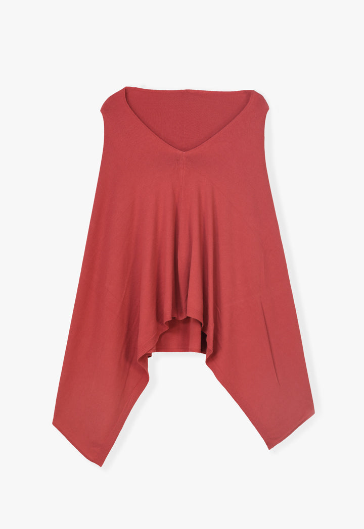 Choice Asymmetrical Hem Knitted Poncho Red