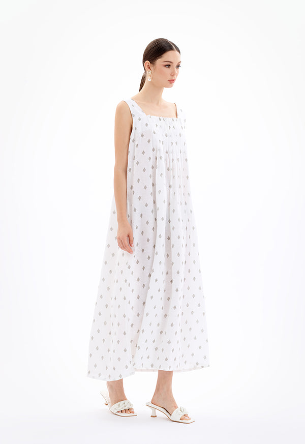 Choice Maxi Printed Sleeveless Dress-Ramadan Style Off White