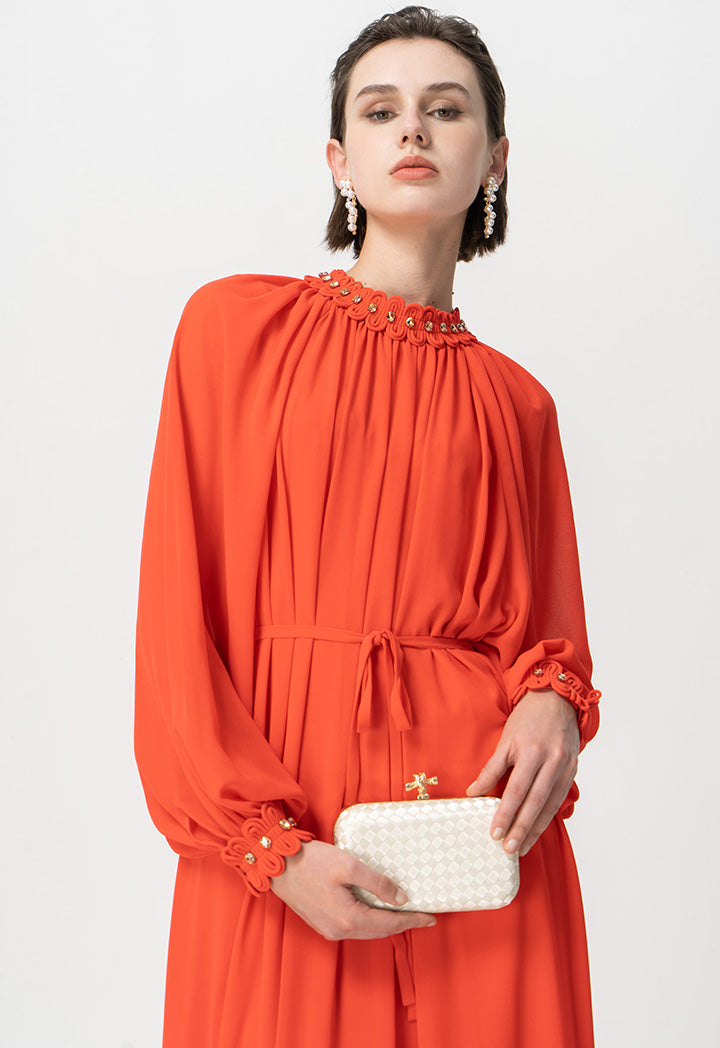 Choice Round Neck Embellished Crystal Dress Orange