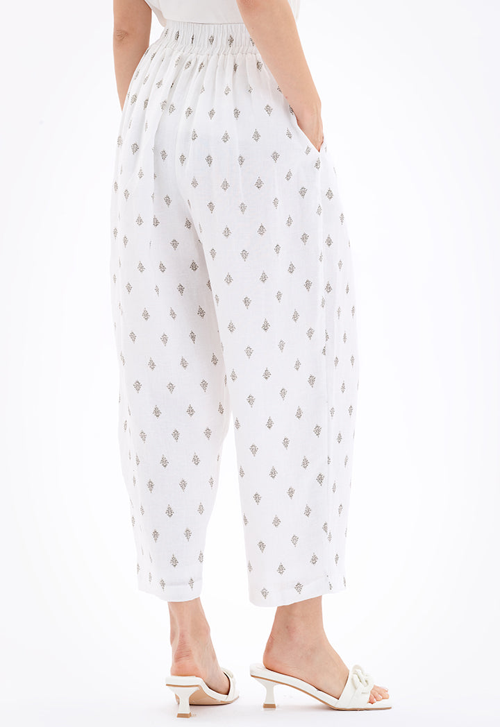 Choice Wide Leg Printed Pants Off White