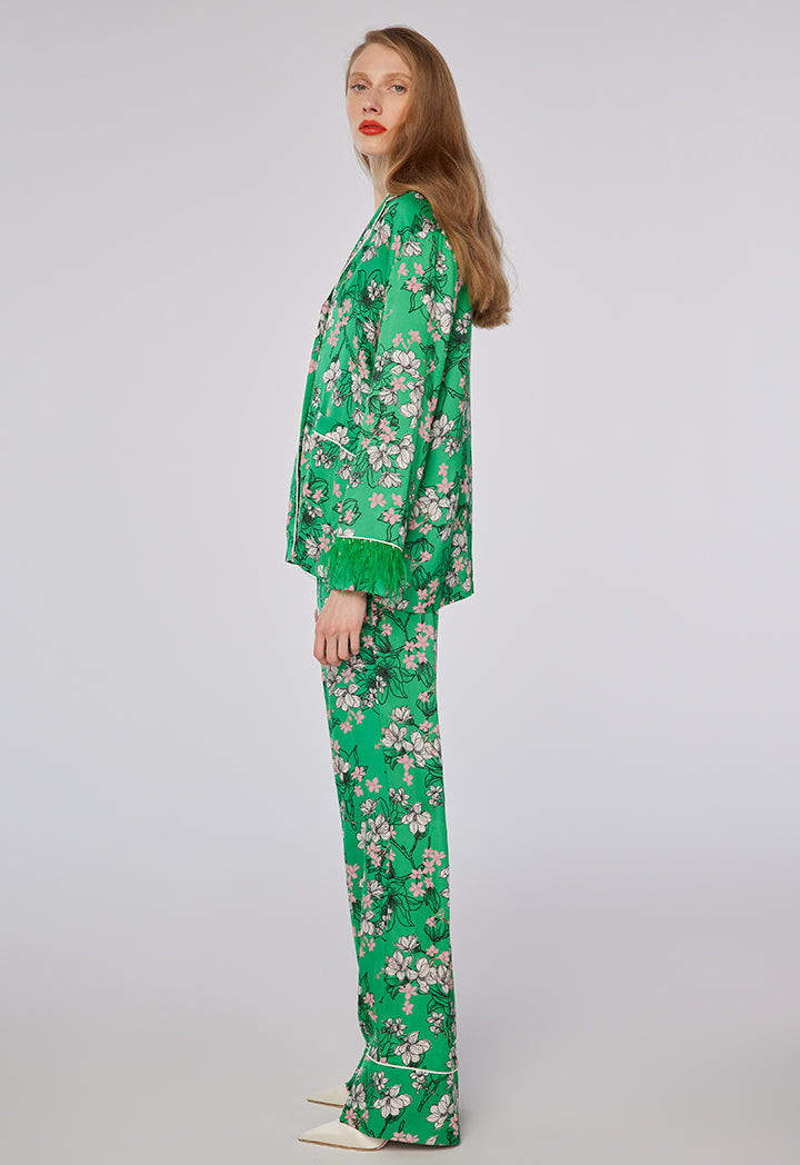 Choice Chintz Floral Printed Trouser Green Print