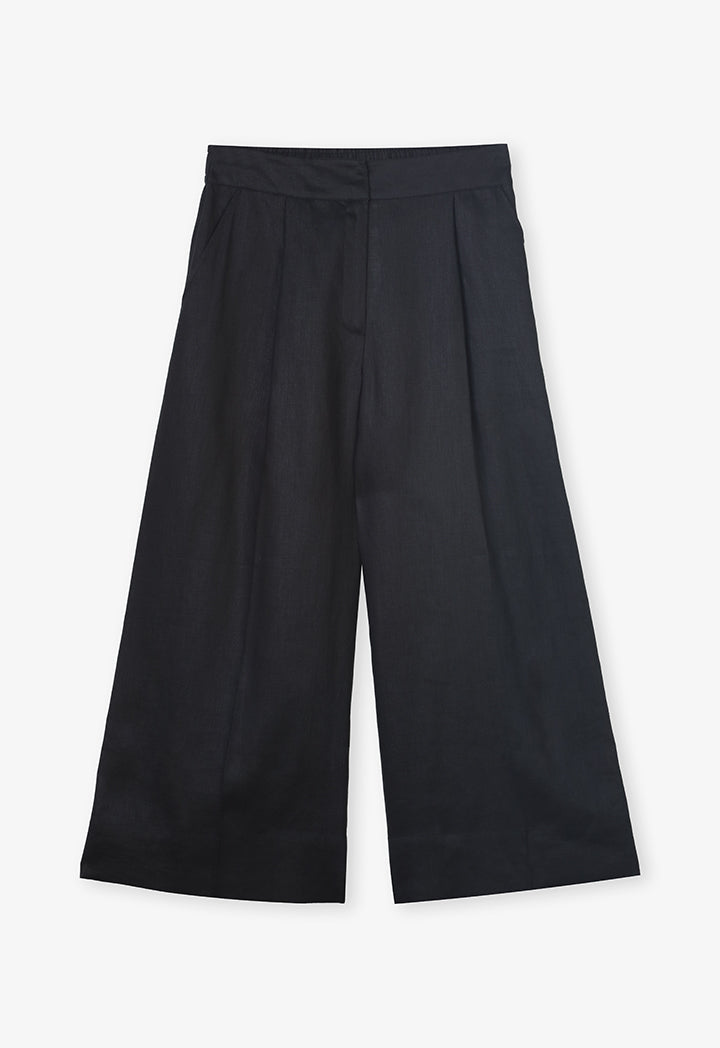 Choice Wide Leg Solid Trousers Black