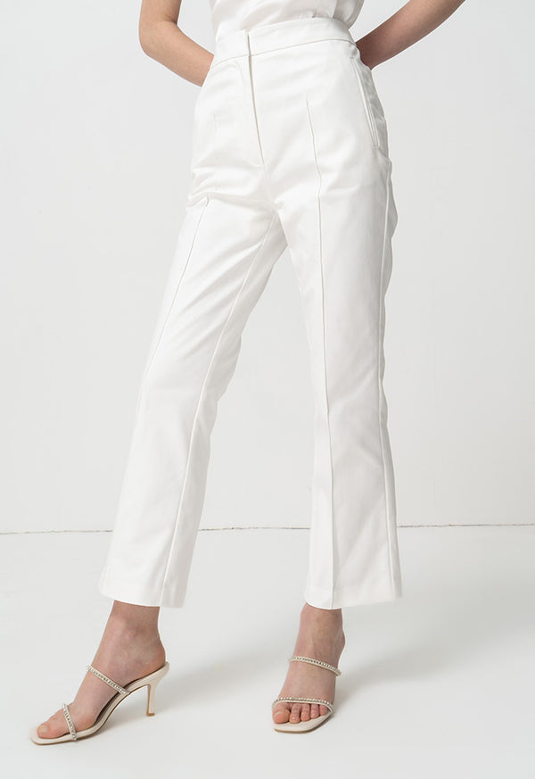 Choice Single Tone Straight Legs Pintuck Trousers Offwhite