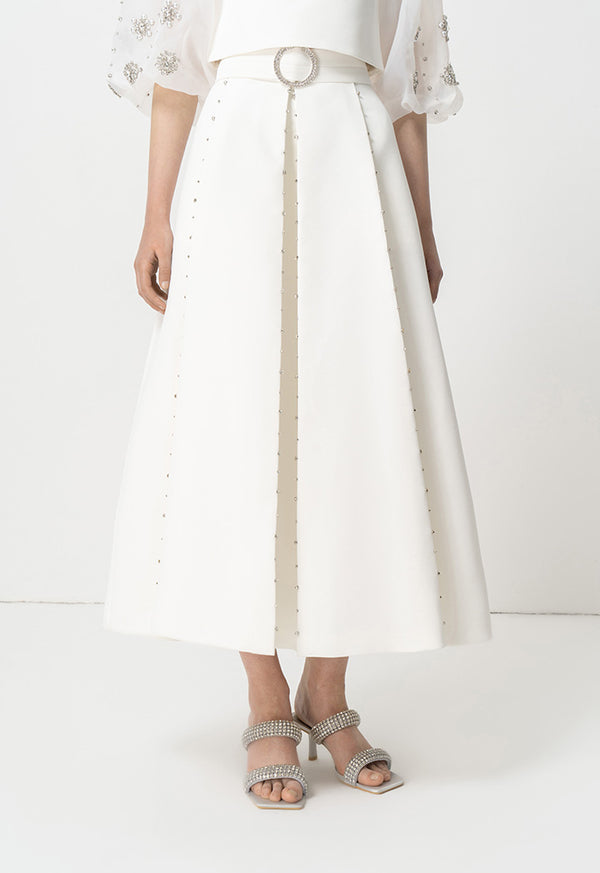 Choice Crystal Embellished Maxi Skirt With Belt Offwhite