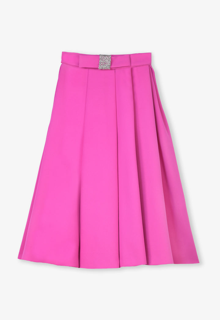 Choice Pleated Detail Solid Skirt Fushia