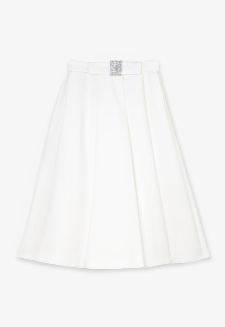 Choice Pleated Detail Solid Skirt Offwhite