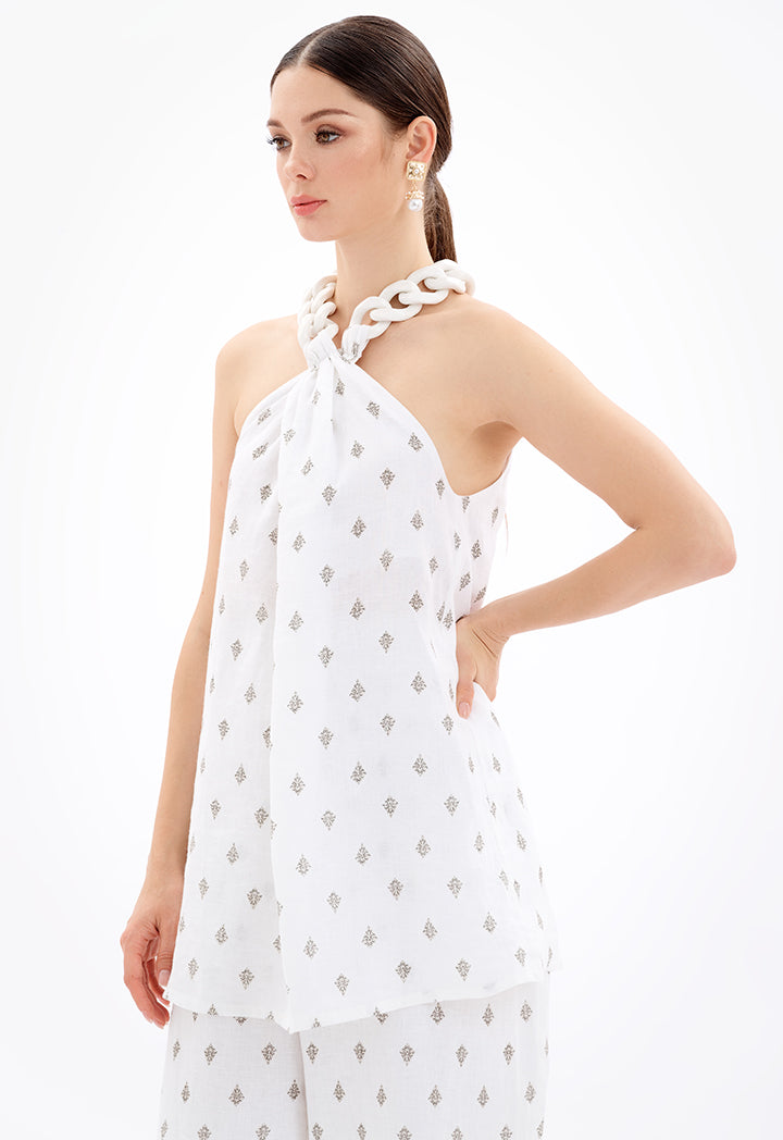 Choice Sleeveless Chunky Acrylic Strap Blouse Off White