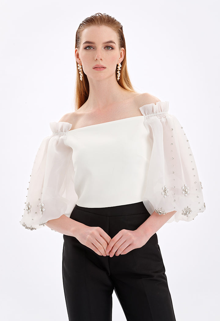 Choice Embellished Detail Blouse Off White