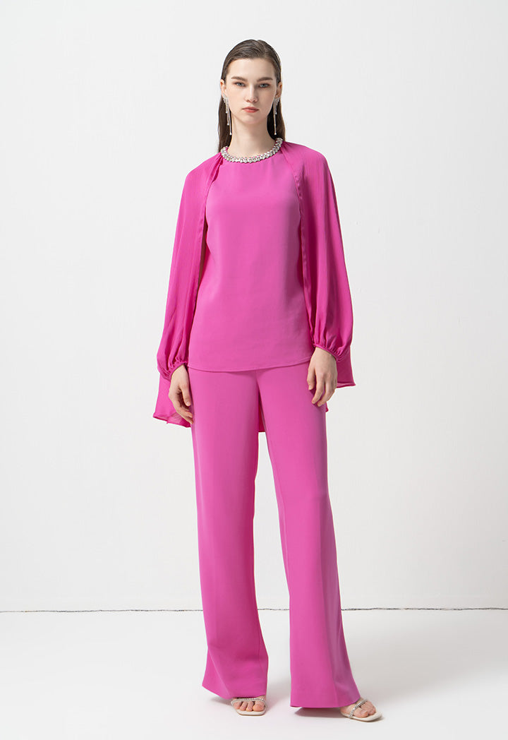 Choice Embellished Crystal Solid Blouse Fushia