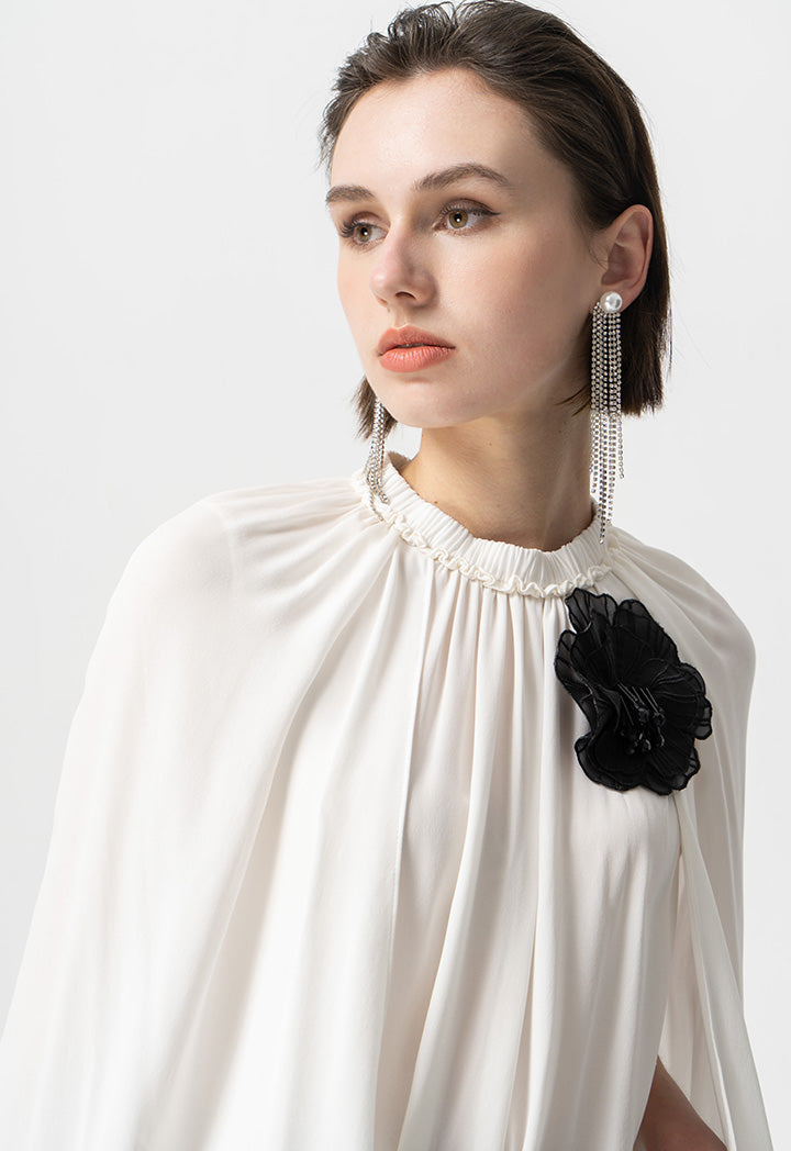 Choice Solid Cape Sleeve Blouse Offwhite