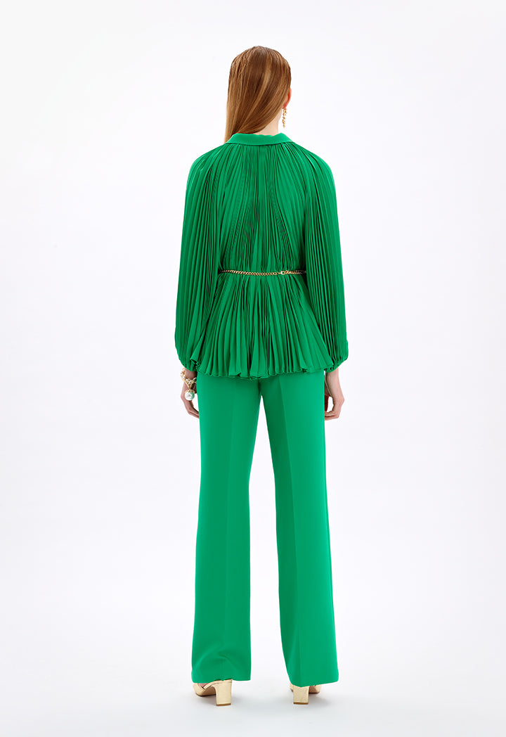 Choice Solid Shirt With Pleated Details Green