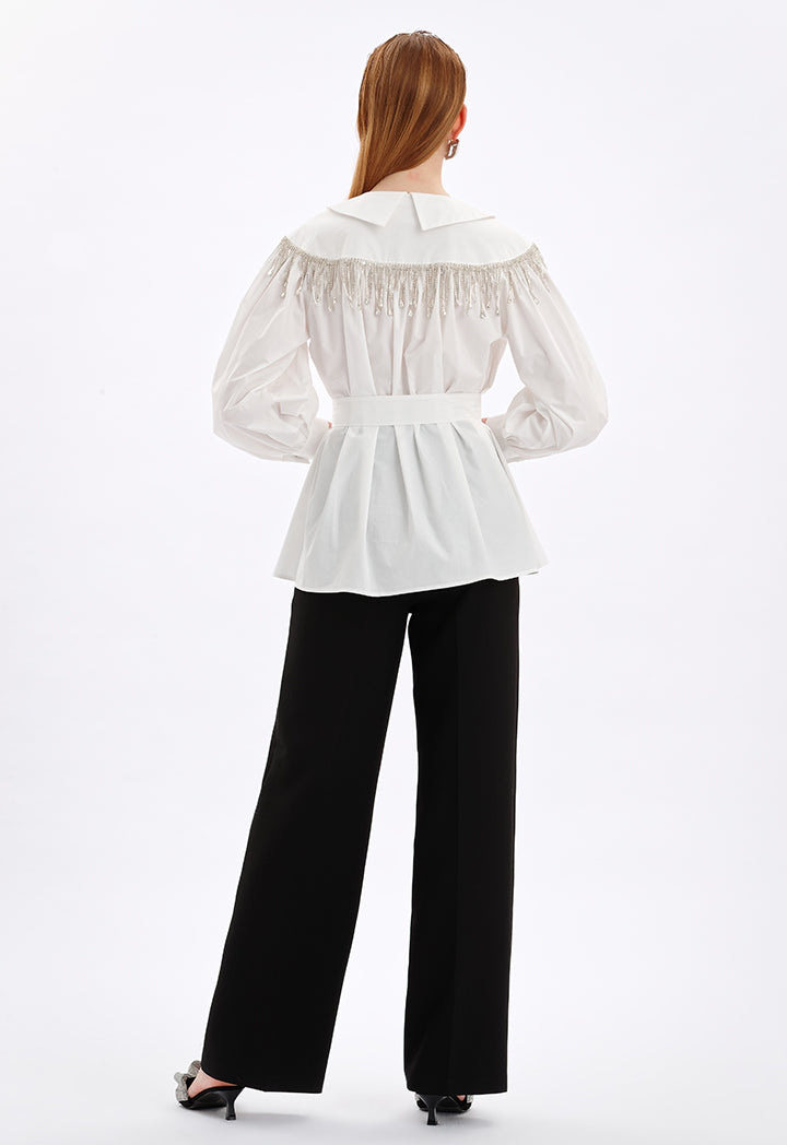 Choice Collared Crystal Embellished Shirt Off White