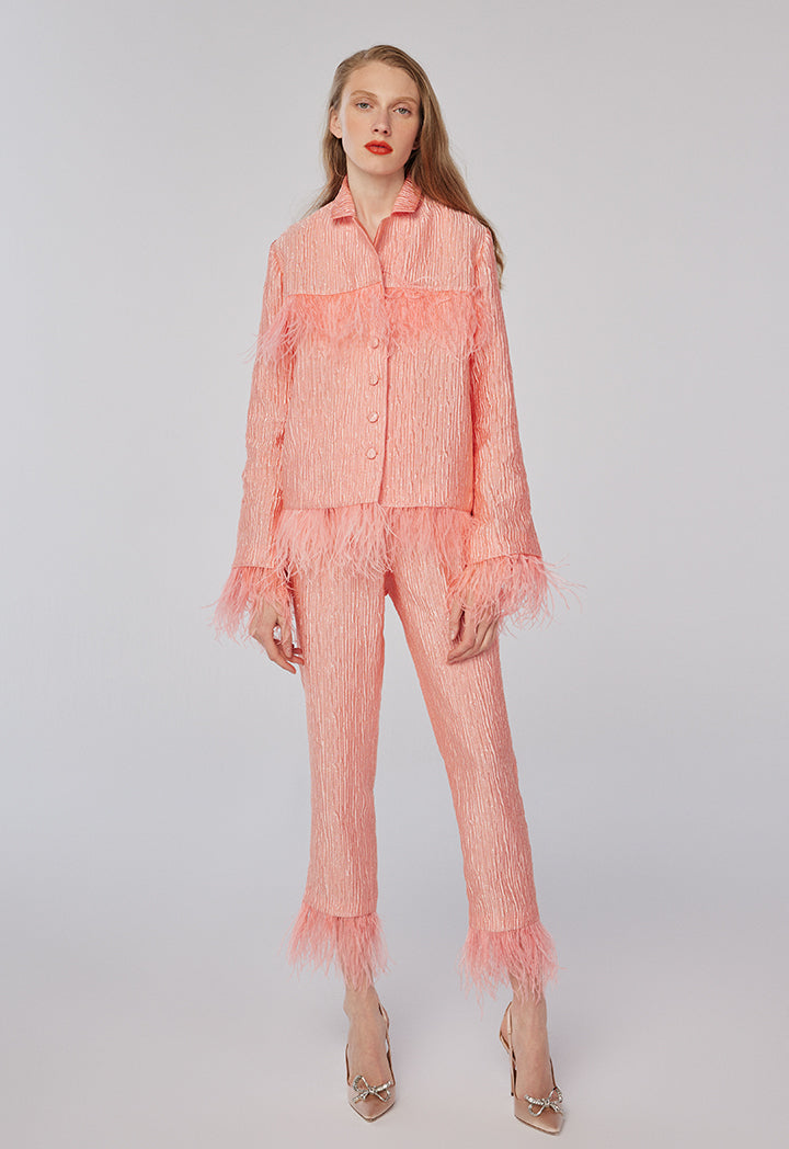 Choice Texture Fringed Shirt Pink