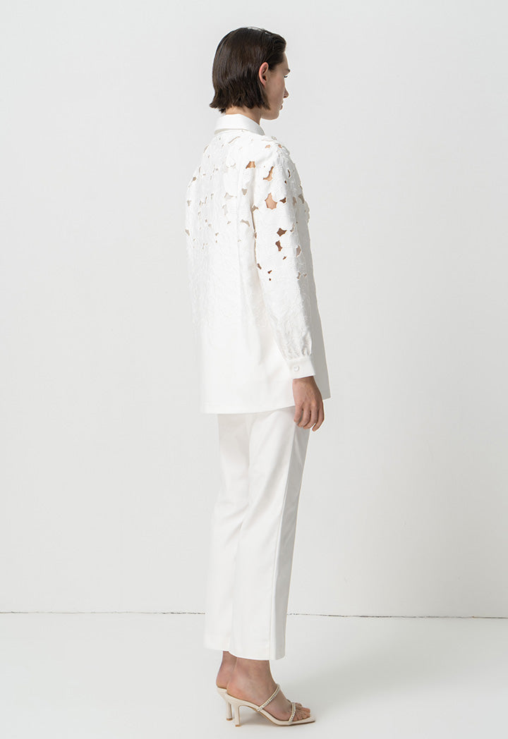 Choice Solid Long Sleeves Embellished Rhinestone Shirt Offwhite